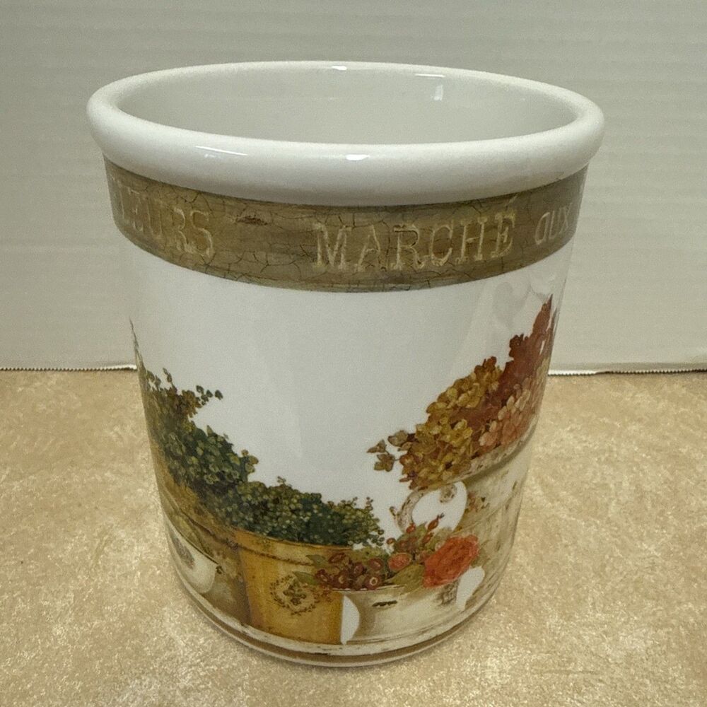 Cypress Home Marche Aux Fleurs French Country Farmhouse Utensil Crock Floral EUC